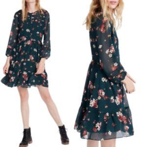 Madewell Sheer-Sleeve Pintuck Ruffle Dress